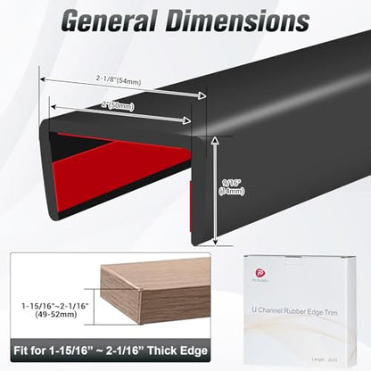 Rubber Edge Trim, 2 inch Wide U Channel Edge Trim, Big Size U Shaped Trim, Self Adhesive Edge Banding for Plywood, Woods, Doors, Shelf, Cabinet, Countertop, Length 20Ft, Black - size: Size2"(Fit 1-15/16"~2-1/16"), L20'