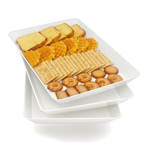 Serving Tray Platter, 3 Pcs Food Tray for Veggie Fruit Snack Dessert Cookie Cheese, Food Trays for Party Supplies Display, Plastic Platters for Serving Food, Large White Trays, BPA Free - color: White, size: 14.5'' x 9.5'' (3 Pack)