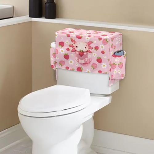 Axolotl Strawberry Vertical Bathroom Storage Toilet Cover Space-Saving Design Toilet Tank Cover with Storage Bags for Holds Toiletrie Books Mobile Phone - color: Axolotl Strawberry