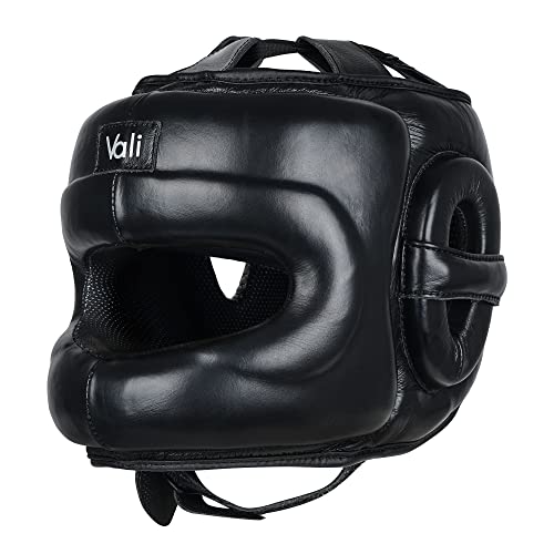 Vali Lancer Leather Face Saver Headgear for Training - color: Black, size: Large-X-Large