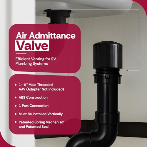 1-1/2" Male Threaded Vent Check 2 Secondary Venting Solution Air Admittance Valve AAV with Patented Spring Mechanism & Compatible with Schedule 40 ABS Adapters Designed for RVs (Black) - color: Pack of 1 - Recreational Vehicle