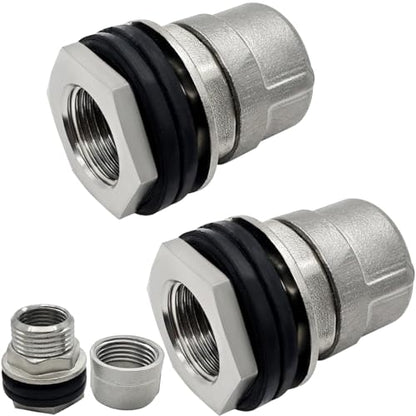 Beduan Stainless Garden Hose Bulkhead Fitting, 3/4 GHT Male to 1/2 Female Bulkhead Water Tank Connector Thru-bulk Fitting for Rain Barrels, Aquariums, Sinks, Irrigation with Caps(Pack of 2) - size: 3/4 GHT Male x 1/2 Female, style: PackOf 2