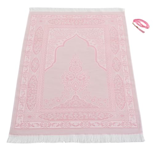 Muslim Prayer Rug with Islam Prayer Beads - Travel Prayer Mat, Islamic Gifts for Women, Portable Prayer Matt Islam, Islamic Prayer Rug Islam Men Women, Praying Mat for Muslim Gifts, Pink - color: Pink