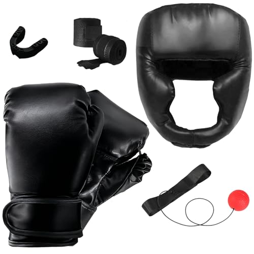 14 Pcs Boxing Set Boxing Equipment Set for Beginners Including 2 Pair of 6 oz Boxing Gloves Headgear Helmet Hand Wraps Mouth Guards Gifts Training Equipment - color: Single black