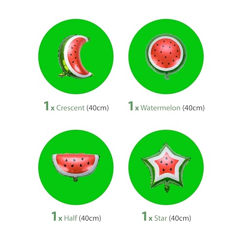 Ramadan & Eid Themed Foil Balloon Set: Watermelon, Crescent, Star - Pack of 4 by My Salah Mat - style: Watermelon Crescent Star