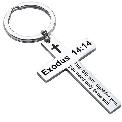 Ldurian Bible Verse Keychain Christian Cross Keychain for Women, Cross Key Chain for Men Religious Scripture - style: Exodus 14:14