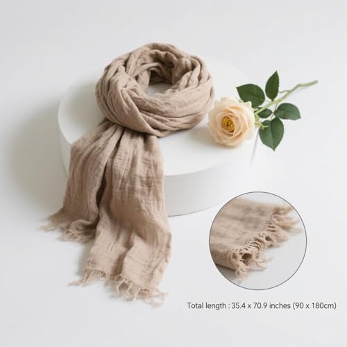 Nydotd Women Summer Cotton Linen Scarf Crinkle Long Beach Shawl Wrap hijab with Fringe - color: Khaki