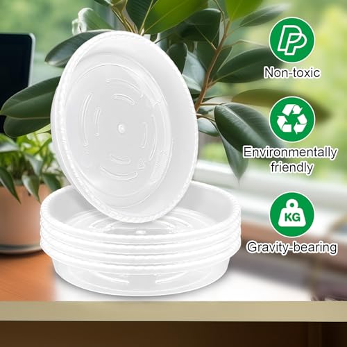 RooTrimmer 5 Pack Plant Saucer for Indoor Plants, 8 Inch Clear Plant Trays for Pots, Durable Plastic Flower Plant Pot Saucer, Heavy Duty Sturdy Plant Saucer Drip Trays for Pots - size: 8 inch