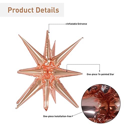 6 Pcs Rose Gold Star Foil Balloons One-Piece 14-Pointed Star Balloon 4D Starburst Cone Mylar Balloon 22inch Christmas Birthday Wedding Wedding Anniversary Party Supplies(Rose Gold) - color: 22 Inches Rose Gold