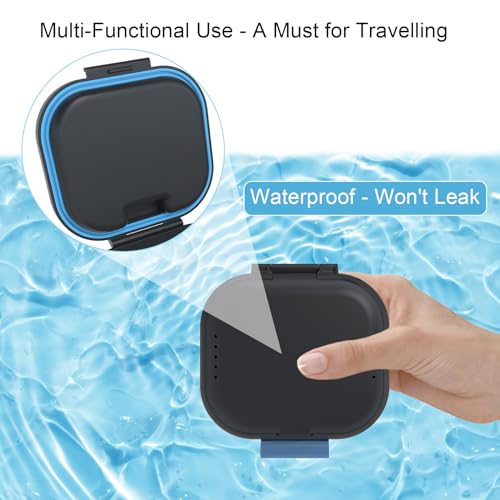 BVN Upgraded Leak Proof Denture Bath Cup with Strainer | Portable Denture Soaking Box with Storage Compartment, Travel Retainer Cleaning Case for Dentures, Braces & Mouth Guards - color: Black+blue