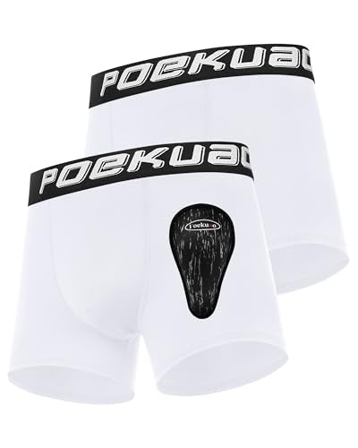 Youth Boys Baseball Cup Underwear Kids Football Compression Shorts with Soft Protective Athletic Cup Boxer Brief - color: White+white, size: Small
