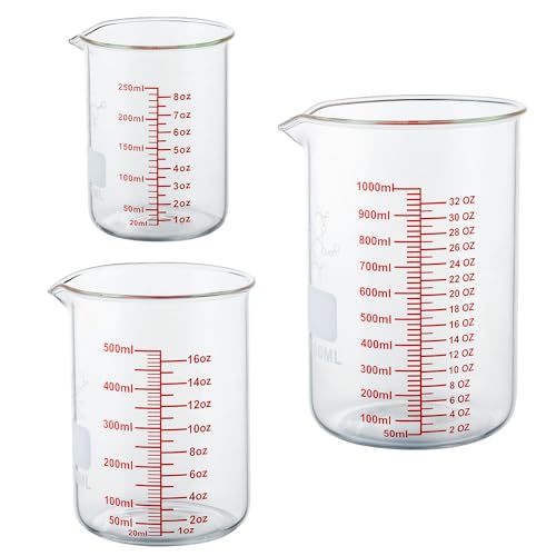 High Borosilicate Glass Measuring Cup Set-V-Shaped Spout，Includes 250ml(8OZ), 500ml(16OZ), and 1000ml(32OZ) Glass Measuring Beaker, Easy to Read - size: 250ml/500ml/1000ml (8oz/16oz/32oz)