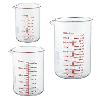 High Borosilicate Glass Measuring Cup Set-V-Shaped Spout，Includes 250ml(8OZ), 500ml(16OZ), and 1000ml(32OZ) Glass Measuring Beaker, Easy to Read - size: 250ml/500ml/1000ml (8oz/16oz/32oz)
