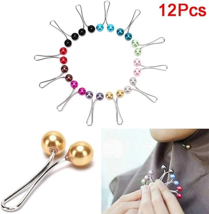 12pcs Multicolor Headscarf Pearl Pins Clips- U Shape Lady Muslim Scarf Shawl Clips-Scarf Shawl Clips Scarf Brooches Pin Jewelry Accessories-Women's Brooches and Pins(4Black&4White&4Gold)