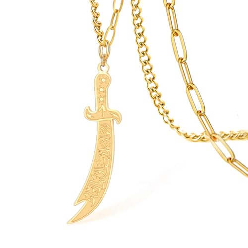 VASSAGO Sword Necklace for Men Women Zulfiqar Sword Necklace Imam Ali Zulfiqar Pendant Arabic Rune Islamic Muslim Jewelry Talisman Amulet Religious Gift - color: Zulfiqar Necklace