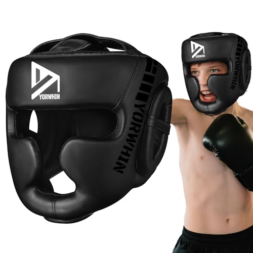 𝗣𝗥𝗘𝗠𝗜𝗨𝗠 Youth Kids Boxing Headgear, MMA Training Sparring Safety Head Guard, Boxing Head Gear Helmet for Training Kickboxing Sparring Karate Taekwondo Muay Thai - size: Small
