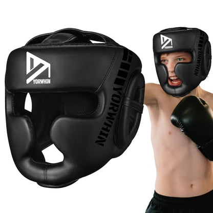 𝗣𝗥𝗘𝗠𝗜𝗨𝗠 Youth Kids Boxing Headgear, MMA Training Sparring Safety Head Guard, Boxing Head Gear Helmet for Training Kickboxing Sparring Karate Taekwondo Muay Thai - size: Small