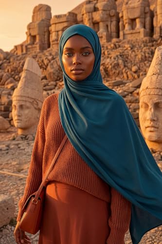 Aisha's Design Neck-Covering Practical Jersey Hijab with Built-In Ninja Bonnet - color: Petrol Blue