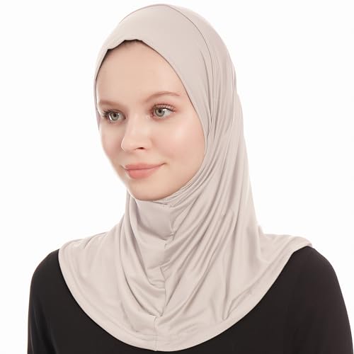 Plain Ready To Wear Amira Hijab for Women - Muslim Instant Amira Jersey Scarf – Soft Muslim One Piece Instant Hijab Headscarf - color: Light Grey
