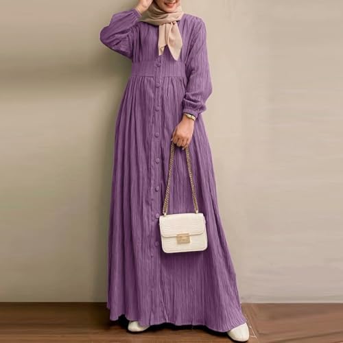 Abaya Dress For Women One-Piece Prayer Clothes Abaya Dubai Kaftan Long Sleeve Robe Thobe Dubai Islamic Clothing - color: Purple, size: 5X-Large