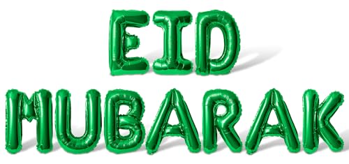 Letter Balloons - EID MUBARAK 16" Inch Alphabet Letters Foil Mylar Balloon Blessed Feast Festival Party Banner (Green) - color: Green