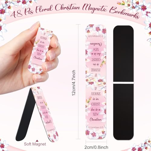 Zonon 48 Pcs Bible Verse Magnetic Bookmarks Christian Flower Style - style: Flower Style