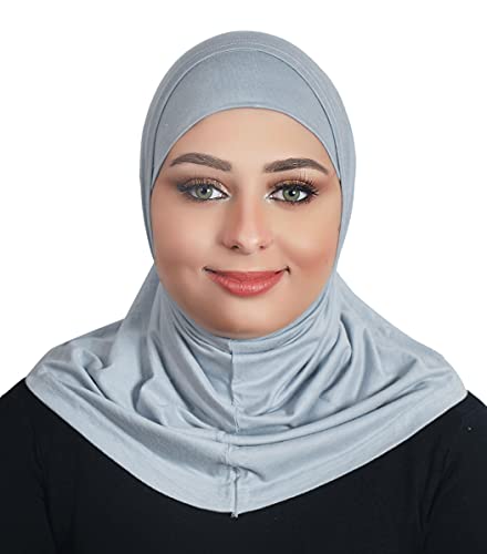 AL AMIRA Cotton Hijab 2 Piece Head Scarf for Women Hood & Tube Cap Set - color: Gray