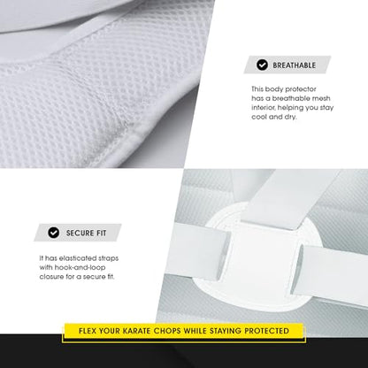 adidas WKF Approved Karate Chest Protector - White w/ Black Logo - size: Medium