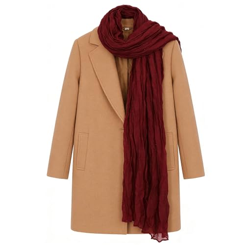Women Crinkle Spring Scarf Shawls Summer Long Scarves Lightweight Hijab Wraps Soft Linen Cotton for Beach Travel - color: Wine Red