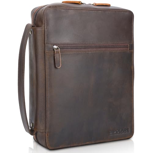 Polare Full Grain Leather Bible Cover Church Bag Bible Protective Book Holder Carrying Case Folder Organizer Portfolio, Dark Brown - style: Dark Brown