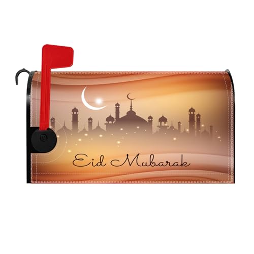Eid Mubarak Mailbox Covers Magnetic Standard Size 21x18 Inch Orange Arabian Ramadan Eid Al-Adha Islamic Muslim Festival Post Letter Box Wrap Decor for Outdoor Garden Farmhouse Yard Decoration - color: Orange
