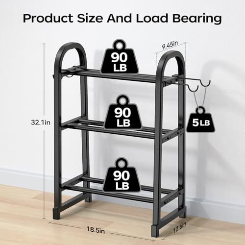 3 Tier Dumbble Rack - 360LB Capacity Adjustable Dumbbell Storage Rack Space-Saving Home Gym Weight Rack For Dumbbells And Kettlebells With Hooks (Dumbbell Rack Stand Only) - size: 18.5''Length