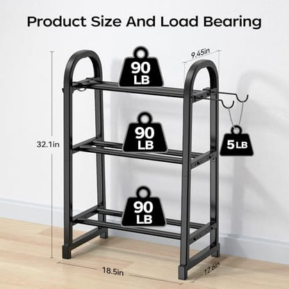 3 Tier Dumbble Rack - 360LB Capacity Adjustable Dumbbell Storage Rack Space-Saving Home Gym Weight Rack For Dumbbells And Kettlebells With Hooks (Dumbbell Rack Stand Only) - size: 18.5''Length