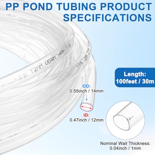M METERXITY Vinyl Tubing 1/2" ID x 14mm OD 100ft Flexible Plastic Tube with 2 Hose Ties, Lightweight Hybrid PVC Hose for Water Gardening/Airline/Aquarium Tubing [Clear] - size: 1/2" ID x 100ft
