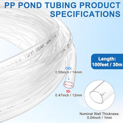 M METERXITY Vinyl Tubing 1/2" ID x 14mm OD 100ft Flexible Plastic Tube with 2 Hose Ties, Lightweight Hybrid PVC Hose for Water Gardening/Airline/Aquarium Tubing [Clear] - size: 1/2" ID x 100ft