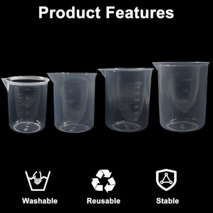 Measuring Cups, 4 Pcs, 50ml/100ml/150ml/300ml | Clear Transparent, Plastic Graduated Beakers, Lab Liquid Mixing, Kitchen Cooking Medicine - size: 50ml/1.7oz, 100ml/3.4oz, 150ml/5.1oz, 300ml/10.2oz, style: 4 Pcs