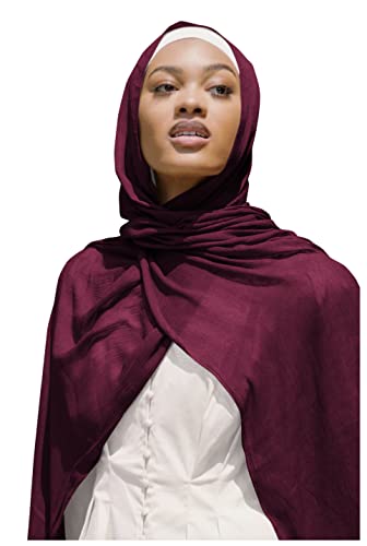 Txameru Hijab Scarf for Women - Muslim Rayon Crinkle With Fringe Edge - color: Wine Berry