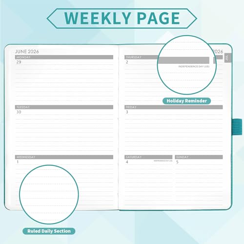 2026-2027 Planner - Academic Planner 2026-2027 Weekly Monthly Planner, July 2026 - June 2027, 5.7'' x 8.4'', Thick Paper, Leather Cover, Pen Holder, Back Pocket, Perfect Daily Organizer - Green - color: Green