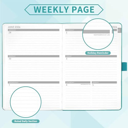 2026-2027 Planner - Academic Planner 2026-2027 Weekly Monthly Planner, July 2026 - June 2027, 5.7'' x 8.4'', Thick Paper, Leather Cover, Pen Holder, Back Pocket, Perfect Daily Organizer - Green - color: Green