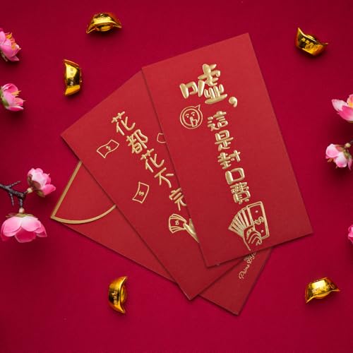 Chinese New Year Red Envelopes - 20-Count Funny Chinese Red Packets, Hong Bao with Gold Foil Design, Gift Money Envelopes, 10 Designs - color: Funny Sayings, 20-Count