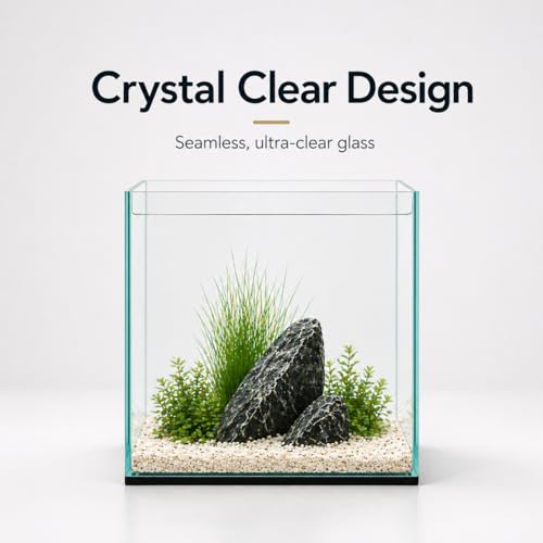 Aquatop High Clarity Low Iron Glass Cube Aquarium, 4.12 Gal – 5mm Thick Glass – Slim Design – Fresh & Saltwater – Desktop Tank with Silicone Sealing - size: 4.1 Gal
