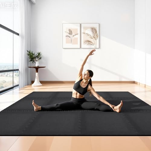 VEVOR 0.56Inch 48sq.ft 12 Tiles Gym Flooring for Home Gym, Rubber Top with High Density EVA Foam, 24 x 24In Gym Floor Exercise Equipment Mats, Interlocking Gym Mats, Puzzle Workout Mats, Black | Rubber Top with High Density EVA Foam, Lightweight Gym Floor