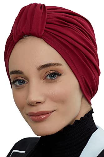 Aisha's Design Instant Turban Plain Cotton Scarf Head Wrap Lightweight Hat Bonnet Cap for Women - color: Maroon