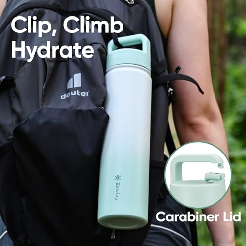 24 oz Insulated Water Bottle, 2-in-1 Lid, Straw & Spout with Protected, Leak Proof, Keep Cold 24H, Cup Holder Fit, Stainless Steel, Metal, Reusable, for Travel, Gym and School, 2 Lids, Iced Mint - color: Iced Mint, size: 24 Ounces
