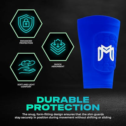 MediCaptain Mini Shin Guards Soccer – Built in Shin Pad Sleeves for Mens, Women, Teens - Small Shin Guards - Lightweight, Breathable Shin Defender Leg Protection - color: Blue, size: Mini (3.9 x 2.4 in)