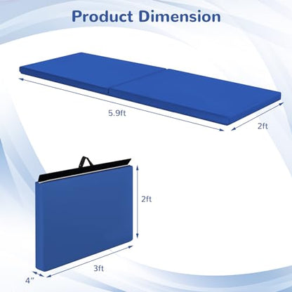 GYMAX Exercise Mat, 2 FT x 6 FT Bi-Fold with Carry Handles, Thick Home Workout Floor Mat for Gymnastics, Tumbling, Yoga, MMA, Wrestling