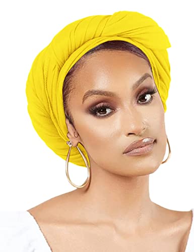 Nonbongoy Head Wraps for Black Women 71"x32" Long Soft Jersey Hijab Turban - color: 1- Yellow Headwrap