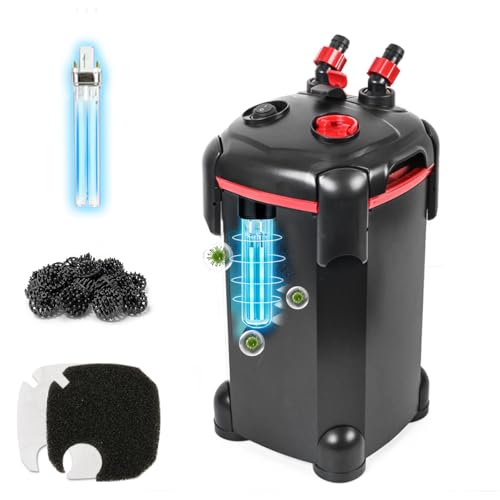 PONDFORSE Canister Filter, External Aquarium Filter Ultra-Quiet with Media | Adjustable Flow Rate, Multiple Filtration Approaches, Powerful Water Circulation Cleaning Machine for Fish Tanks and Aquarium - size: Large