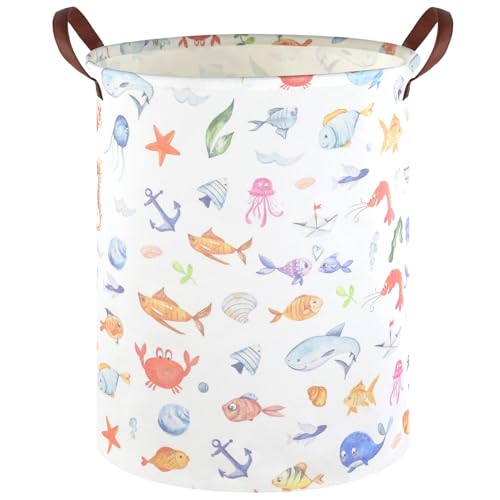 Marine animal kids waterproof foldable laundry basket,Fish Hamper,Nursery Hamper,Baby Storage Baskets for boy Room,Gift Baskets,Home Organizer,Nursery Decor(Fishes) - color: Fishes