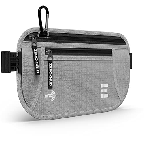 Money Belt for Secure Travel - RFID Blocking Slim Passport Holder - Hidden Waist Pouch for Cash, Credit Cards, Documents - Concealable Under Clothes, Water-Resistant Slim Fanny Pack for Men and Women - color: Light Grey